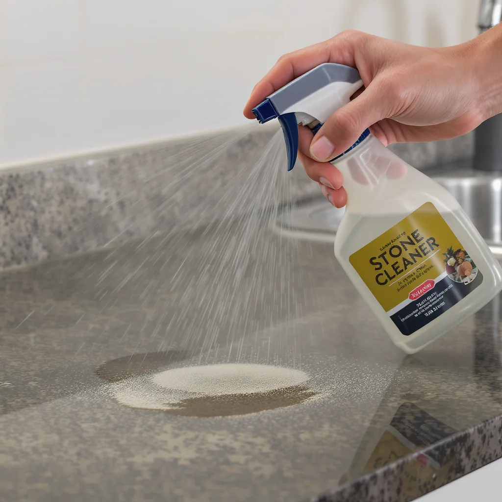 Hand Applying Stone Cleaner To A Granite Countertop With Tea