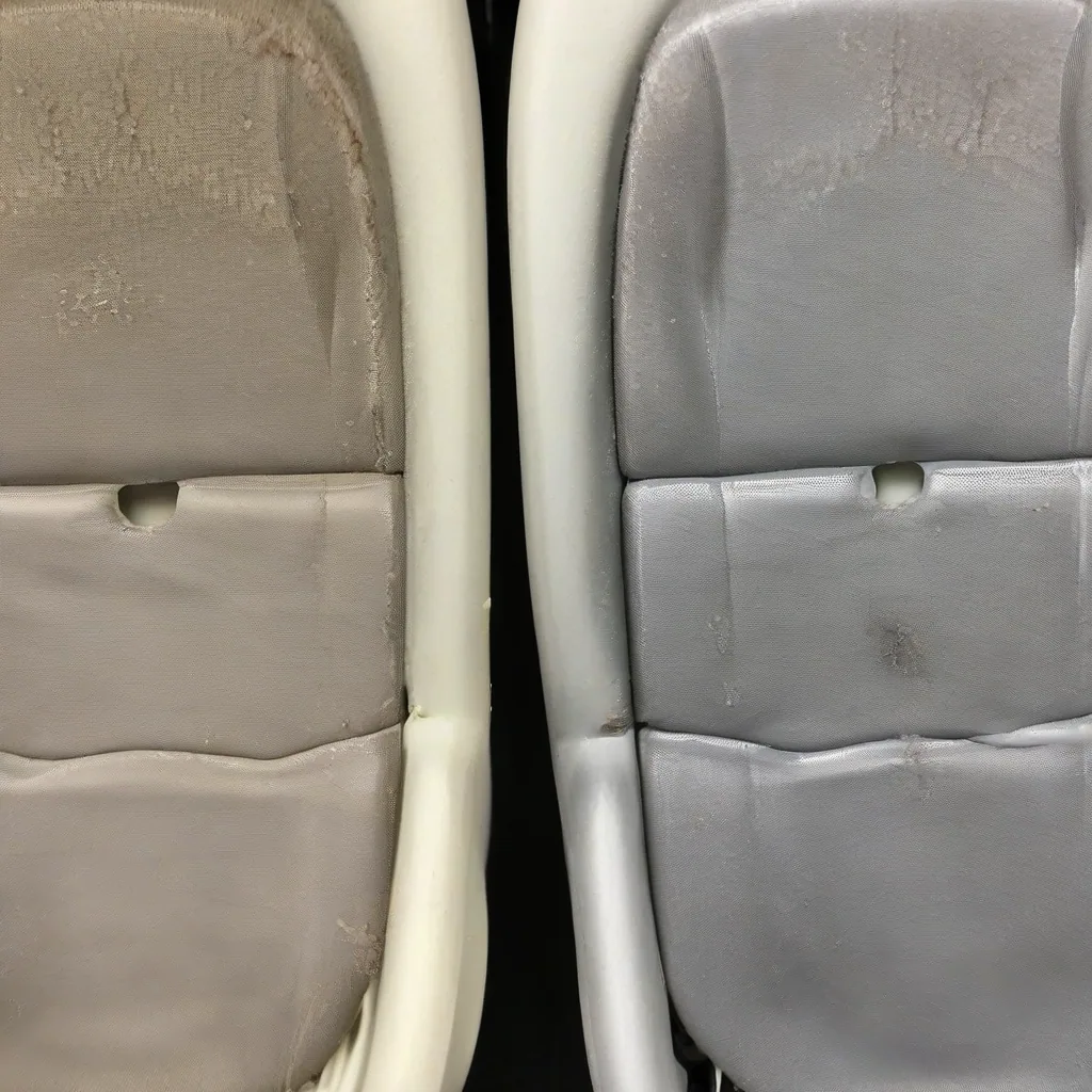 Side-by-side Comparison Of A Cloth Car Seat Stain Before And