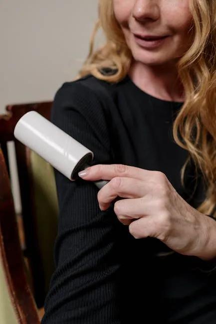 Person Using A Lint Roller On Black Shirt To Remove
