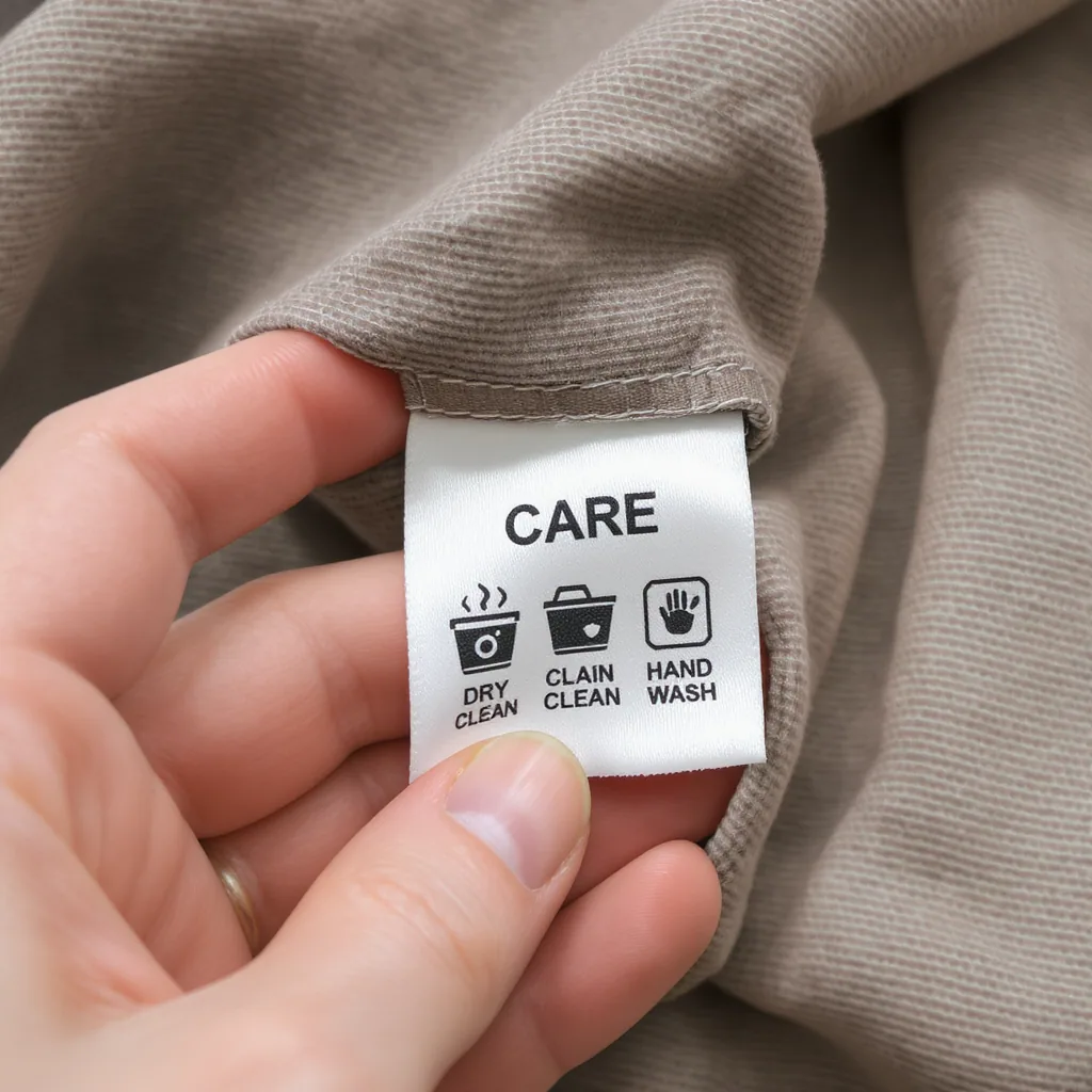 A Fabric Curtain Care Label With Machine Wash Dry Clean