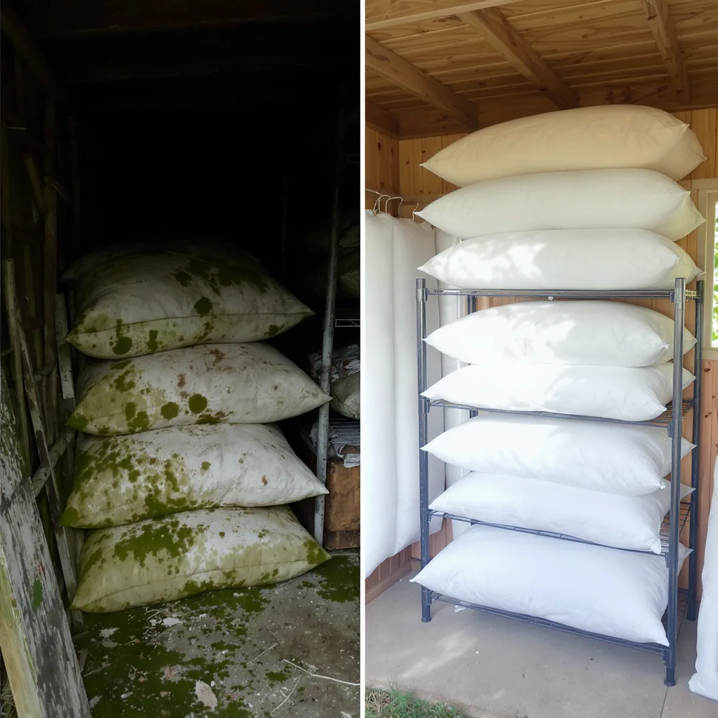 Side-by-side Comparison Of Moldy Cushions In A Dark Corner Versus