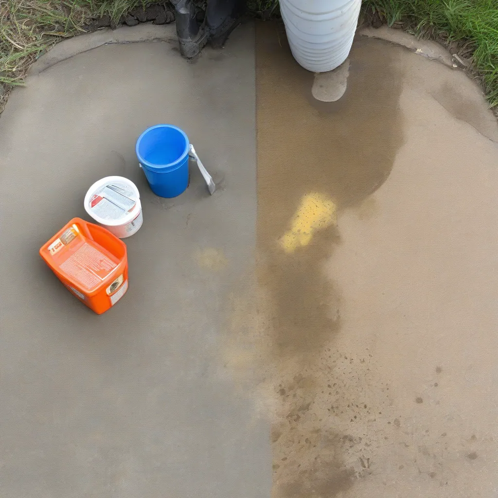 Side-by-side Comparison Of Dirty And Clean Concrete Patches With Cleaning