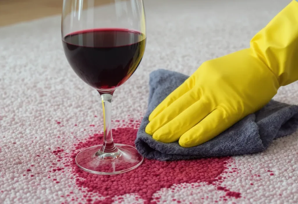 Step-by-step checklist for cleaning fresh and set-in red wine stains from carpet effectively.