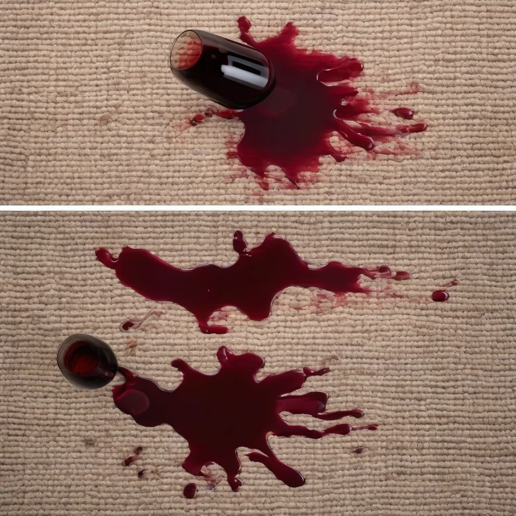 Side-by-side Comparison Of A Fresh Red Wine Spill And Dried