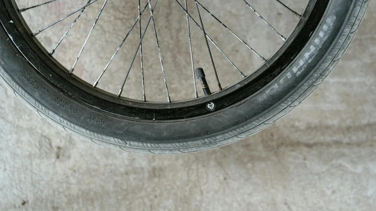 Black tire skid marks on a gray concrete driveway surface, showing rubber residue.